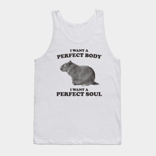 Capybara i want a perfect body i want a perfect soul Shirt, Funny Capybara Meme Tank Top